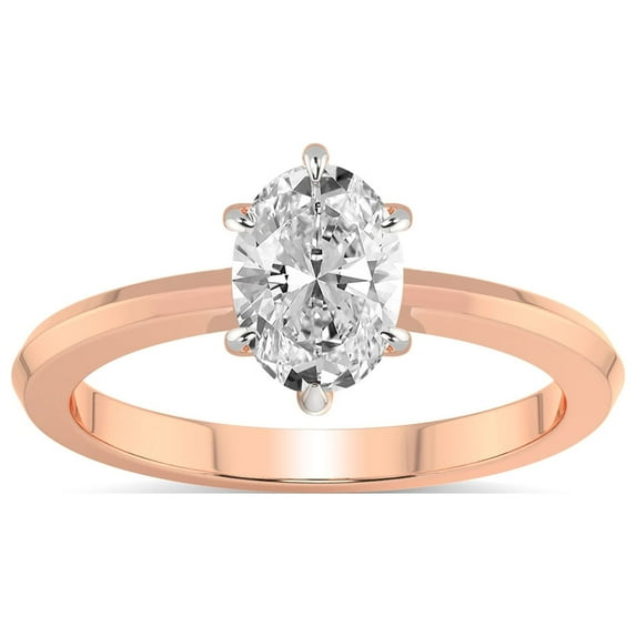 IGI Certified 3 Carat Oval Shape Lab Grown Diamond Engagement Ring | 14K Rose Gold | Eva Six Prong Knife Edge Lab Diamond Ring | FG-VS1-VS2 Quality Friendly Diamonds