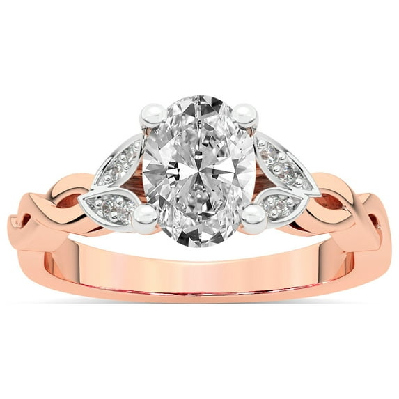 IGI Certified 3 Carat Oval Shape Lab Grown Diamond Engagement Ring | 14K Rose Gold |Letitia Side Stone Diamond Ring | FG-VS1-VS2 Quality Friendly Diamonds