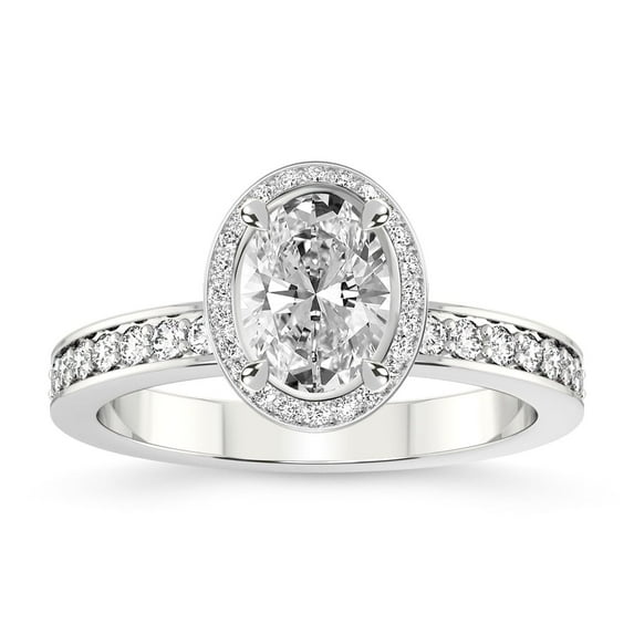 IGI Certified 3 Carat Oval Shape Lab Grown Diamond Engagement Ring | 14K White Gold | Around the Globe Halo Diamond Ring | FG-VS1-VS2 Quality Friendly Diamonds