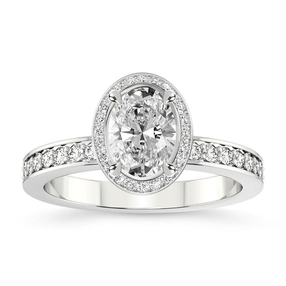 IGI Certified 3 Carat Oval Shape Lab Grown Diamond Engagement Ring | 14K White Gold | Around the Globe Halo Diamond Ring | FG-VS1-VS2 Quality Friendly Diamonds