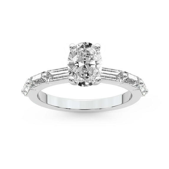 IGI Certified 3 Carat Oval Shape Lab Grown Diamond Engagement Ring | 14K White Gold | Kimberly Baguette Side Stone Diamond Ring | FG-VS1-VS2 Quality Friendly Diamonds