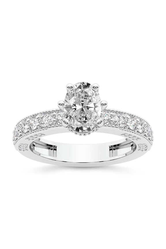 IGI Certified 3 Carat Oval Shape Lab Grown Diamond Engagement Ring | 14K White Gold | Regalia Milgrain Diamond Ring | FG-VS Quality Friendly Diamonds