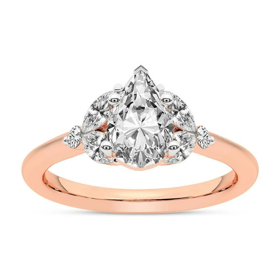 IGI Certified 3 Carat Pear Shape Lab Grown Diamond Engagement Ring | 14K Rose Gold | Beatrice Marquise Side Stone Diamond Ring | FG-VS1-VS2 Quality Friendly Diamonds