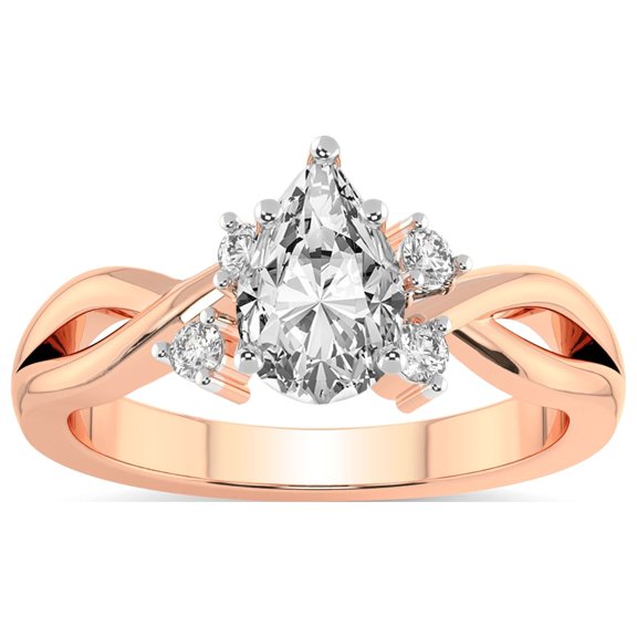 IGI Certified 3 Carat Pear Shape Lab Grown Diamond Engagement Ring | 14K Rose Gold | Twisted Blossom Lab Diamond Ring | FG-VS1-VS2 Quality Friendly Diamonds