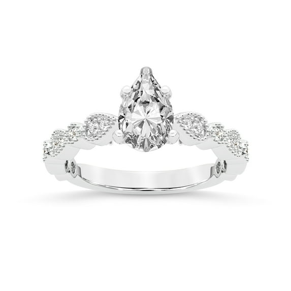 IGI Certified 3 Carat Pear Shape Lab Grown Diamond Engagement Ring | 14K White Gold | Filippa Milgrain Diamond Ring | FG-VS1-VS2 Quality Friendly Diamonds