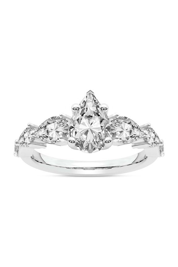 IGI Certified 3 Carat Pear Shape Lab Grown Diamond Engagement Ring | 14K White Gold | Frances Side Stone Diamond Ring | FG-VS1-VS2 Quality Friendly Diamonds