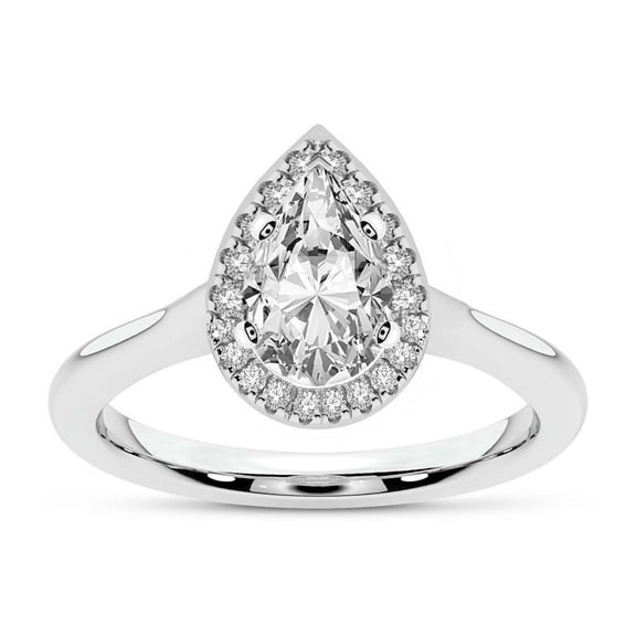 IGI Certified 3 Carat Pear Shape Lab Grown Diamond Engagement Ring | 14K White Gold | Harriet Halo Diamond Ring | FG-VS1-VS2 Quality Friendly Diamonds