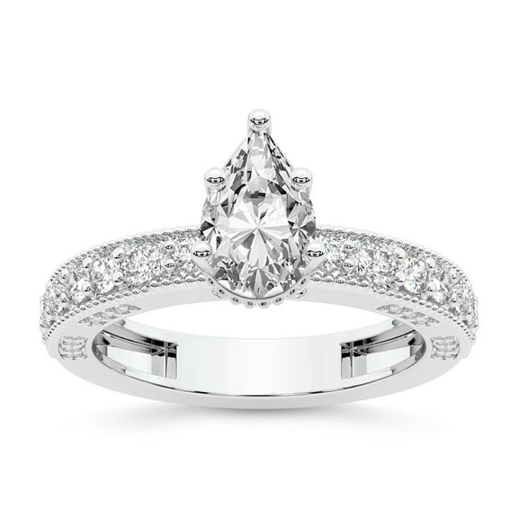 IGI Certified 3 Carat Pear Shape Lab Grown Diamond Engagement Ring | 14K White Gold | Regalia Milgrain Diamond Ring | FG-VS Quality Friendly Diamonds