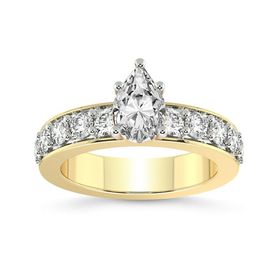 IGI Certified 3 Carat Pear Shape Lab Grown Diamond Engagement Ring | 14K Yellow Gold | Alfreda Half Eternity Diamond Ring | FG-VS1-VS2 Quality Friendly Diamonds