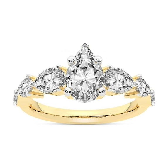 IGI Certified 3 Carat Pear Shape Lab Grown Diamond Engagement Ring | 14K Yellow Gold | Frances Side Stone Diamond Ring | FG-VS1-VS2 Quality Friendly Diamonds
