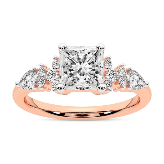 IGI Certified 3 Carat Princess Shape Lab Grown Diamond Engagement Ring | 14K Rose Gold | Josephine Four Prong Side Stone Diamond Ring | FG-VS1-VS2 Quality Friendly Diamonds