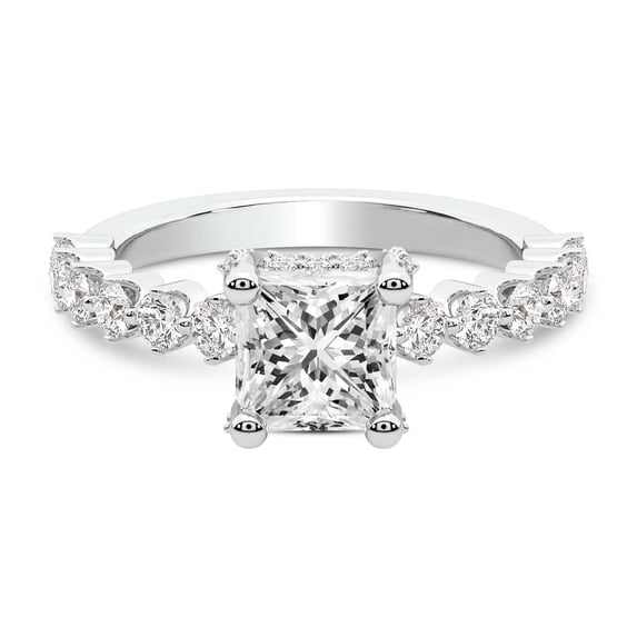 IGI Certified 3 Carat Princess Shape Lab Grown Diamond Engagement Ring | 14K White Gold | Caitronia Floating Side Stones Diamond Ring | FG-VS1-VS2 Quality Friendly Diamonds