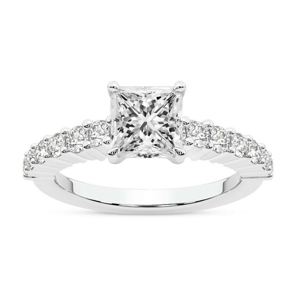IGI Certified 3 Carat Princess Shape Lab Grown Diamond Engagement Ring | 14K White Gold | Lottie Four Claw Side Stone Diamond Ring | FG-VS1-VS2 Quality Friendly Diamonds