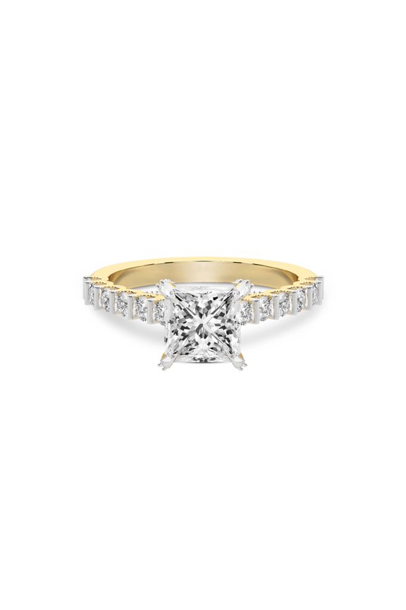IGI Certified 3 Carat Princess Shape Lab Grown Diamond Engagement Ring | 14K Yellow Gold | Austria Cathedral Diamond Ring | FG-VS1-VS2 Quality Friendly Diamonds