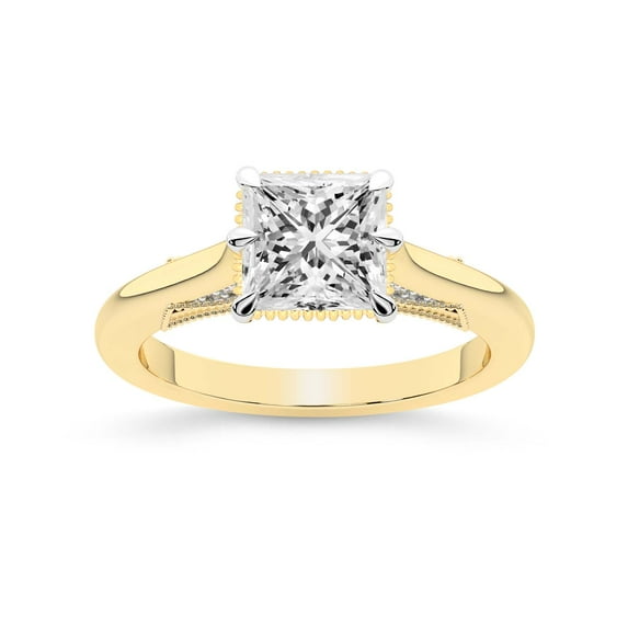 IGI Certified 3 Carat Princess Shape Lab Grown Diamond Engagement Ring | 14K Yellow Gold | Esther Tacori Style Solitaire Diamond Ring | FG-VS1-VS2 Quality Friendly Diamonds