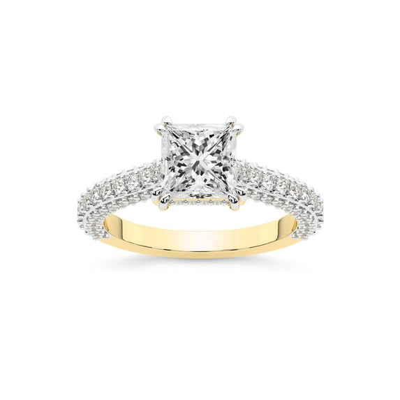 IGI Certified 3 Carat Princess Shape Lab Grown Diamond Engagement Ring | 14K Yellow Gold | Eternia Criss Cross Side Halo Diamond Ring | FG-VS1-VS2 Quality Friendly Diamonds