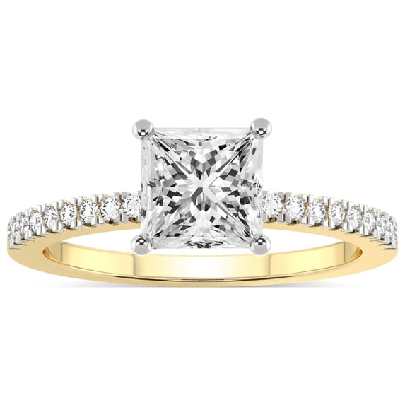 IGI Certified 3 Carat Princess Shape Lab Grown Diamond Engagement Ring | 14K Yellow Gold | Jia Secret Double Halo Eternity Lab Diamond Ring | FG-VS1-VS2 Quality Friendly Diamonds