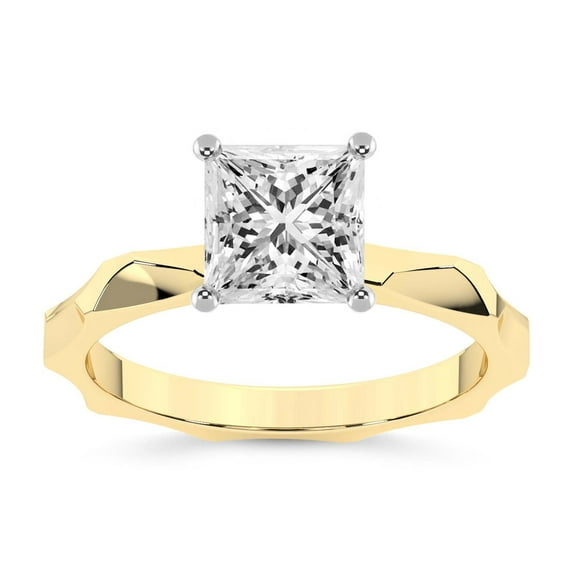 IGI Certified 3 Carat Princess Shape Lab Grown Diamond Engagement Ring | 14K Yellow Gold | Magnolia Texture Solitaire Diamond Ring | FG-VS1-VS2 Quality Friendly Diamonds