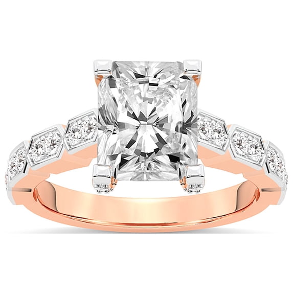 IGI Certified 3 Carat Radiant Shape Lab Grown Diamond Engagement Ring | 14K Rose Gold | Calista Side Stone Lab Diamond Ring | FG-VS1-VS2 Quality Friendly Diamonds