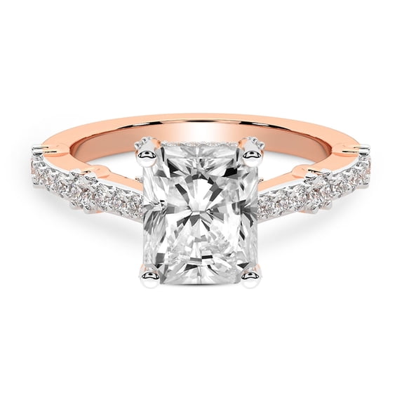 IGI Certified 3 Carat Radiant Shape Lab Grown Diamond Engagement Ring | 14K Rose Gold | Odyssey Hidden Halo Diamond Ring | FG-VS1-VS2 Quality Friendly Diamonds