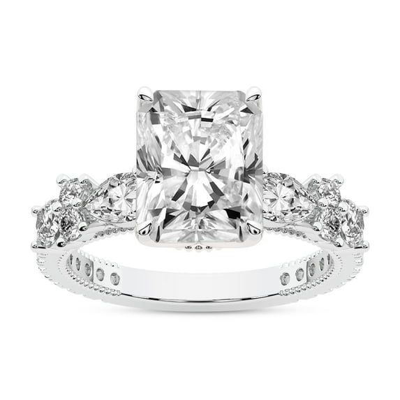 IGI Certified 3 Carat Radiant Shape Lab Grown Diamond Engagement Ring | 14K White Gold | Chrizan Round & Pear Side Stone Diamond Ring | FG-VS1-VS2 Quality Friendly Diamonds