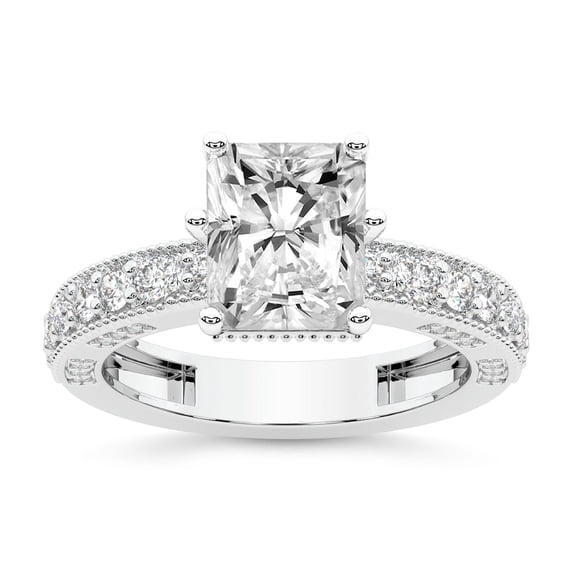 IGI Certified 3 Carat Radiant Shape Lab Grown Diamond Engagement Ring | 14K White Gold | Regalia Milgrain Diamond Ring | FG-VS Quality Friendly Diamonds