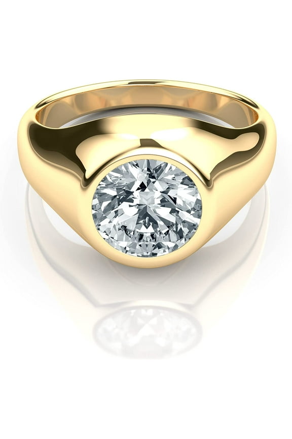 IGI Certified 3 Carat Round Lab Grown Diamond Bezel Set Mens Solitaire Ring in 14K Solid Gold