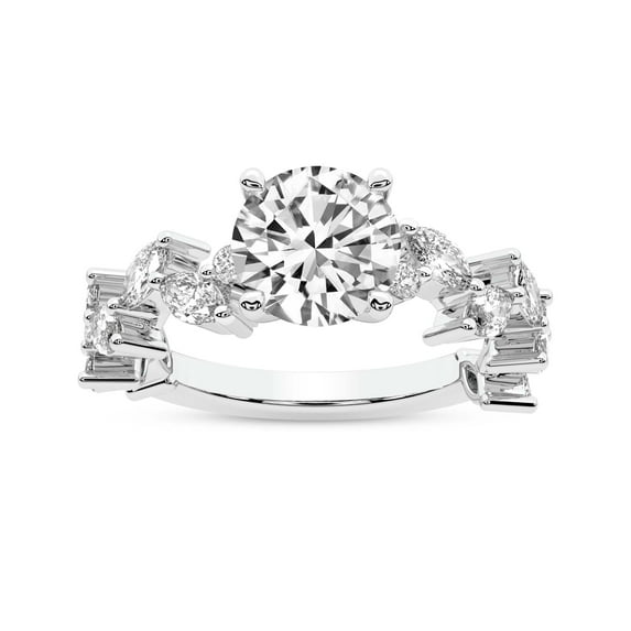 IGI Certified 3 Carat Round Shape Lab Grown Diamond Engagement Ring | 14K White Gold | Hester Petite Side Stone Diamond Ring | FG-VS1-VS2 Quality Friendly Diamonds