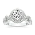 thumbnail image 1 of IGI Certified 3 Carat Round Shape Lab Grown Diamond Engagement Ring | 14K White Gold | Prestigia Criss Cross Halo Diamond Ring | FG-VS1-VS2 Quality Friendly Diamonds, 1 of 7