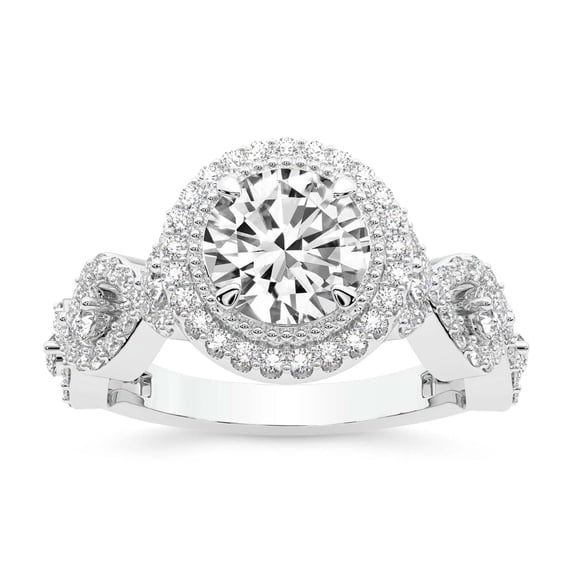 IGI Certified 3 Carat Round Shape Lab Grown Diamond Engagement Ring | 14K White Gold | Prestigia Criss Cross Halo Diamond Ring | FG-VS1-VS2 Quality Friendly Diamonds