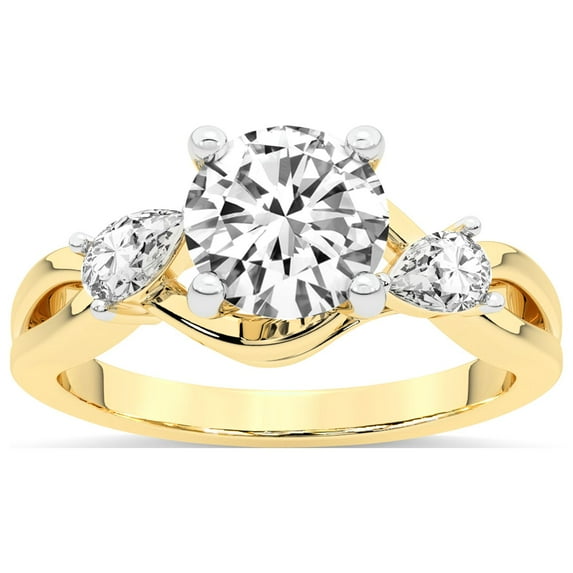 IGI Certified 3 Carat Round Shape Lab Grown Diamond Engagement Ring | 14K Yellow Gold | Odette Three Stone Bypass Diamond Ring | FG-VS1-VS2 Quality Friendly Diamonds