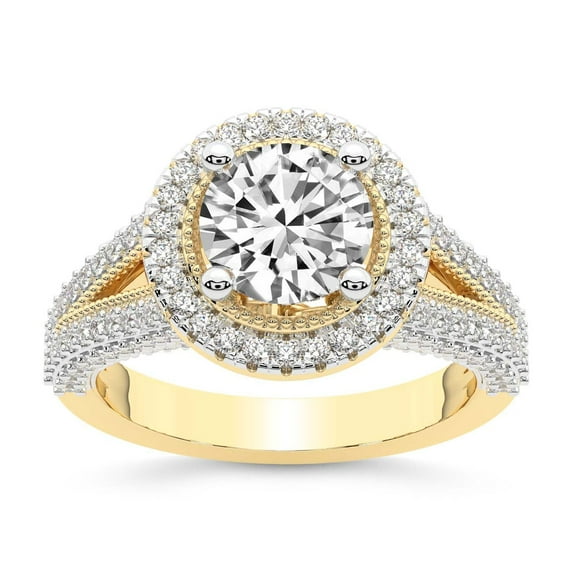 IGI Certified 3 Carat Round Shape Lab Grown Diamond Engagement Ring | 14K Yellow Gold | Opulenté Antique Halo Diamond Ring | FG-VS Quality Friendly Diamonds
