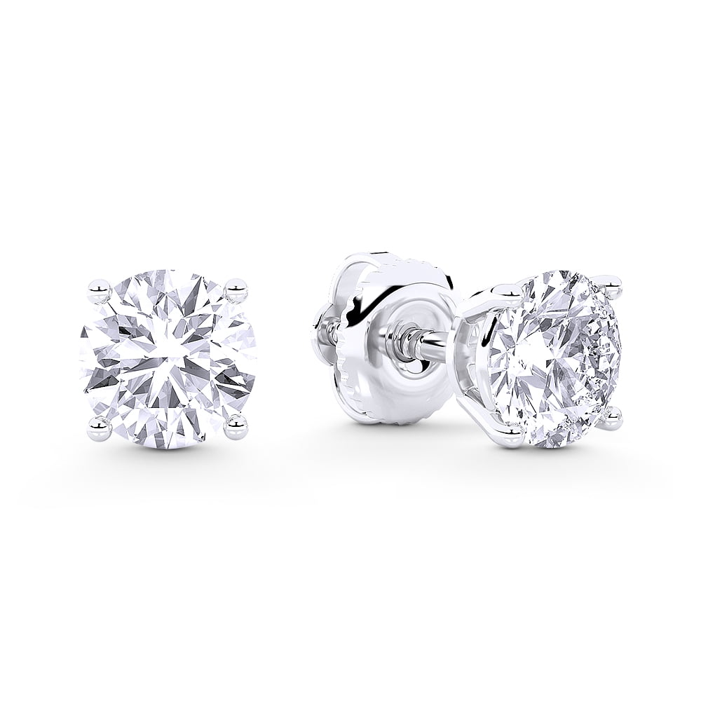 IGI Certified 4.00ct (F Color, VS Clarity) Lab Grown Diamond Round Brilliant Cut 4-Prong Basket Solitaire Stud Earrings in 14k White Gold
