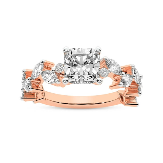 IGI Certified 4 Carat Cushion Shape Lab Grown Diamond Engagement Ring | 14K Rose Gold | Hester Petite Side Stone Diamond Ring | FG-VS1-VS2 Quality Friendly Diamonds