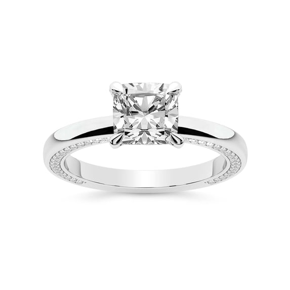 IGI Certified 4 Carat Cushion Shape Lab Grown Diamond Engagement Ring | 14K White Gold | Edith Diamond Studded Petite Solitaire Diamond Ring | FG-VS1-VS2 Quality Friendly Diamonds