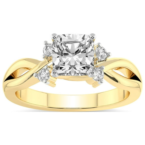 IGI Certified 4 Carat Cushion Shape Lab Grown Diamond Engagement Ring | 14K Yellow Gold |Twisted Blossom Diamond Ring | FG-VS1-VS2 Quality Friendly Diamonds