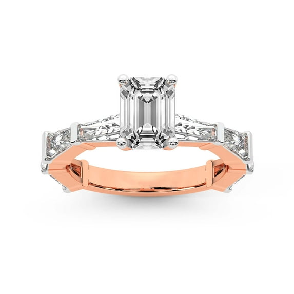 IGI Certified 4 Carat Emerald Shape Lab Grown Diamond Engagement Ring | 14K Rose Gold | Gizele Tapered Side Stone Diamond Ring | FG-VS1-VS2 Quality Friendly Diamonds