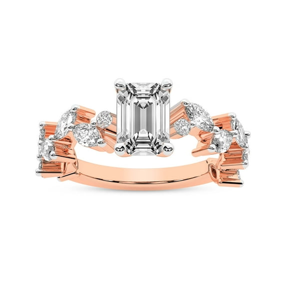 IGI Certified 4 Carat Emerald Shape Lab Grown Diamond Engagement Ring | 14K Rose Gold | Hester Petite Side Stone Diamond Ring | FG-VS1-VS2 Quality Friendly Diamonds