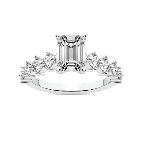IGI Certified 4 Carat Emerald Shape Lab Grown Diamond Engagement Ring | 14K White Gold | Edna Side Stone Diamond Ring | FG-VS1-VS2 Quality Friendly Diamonds