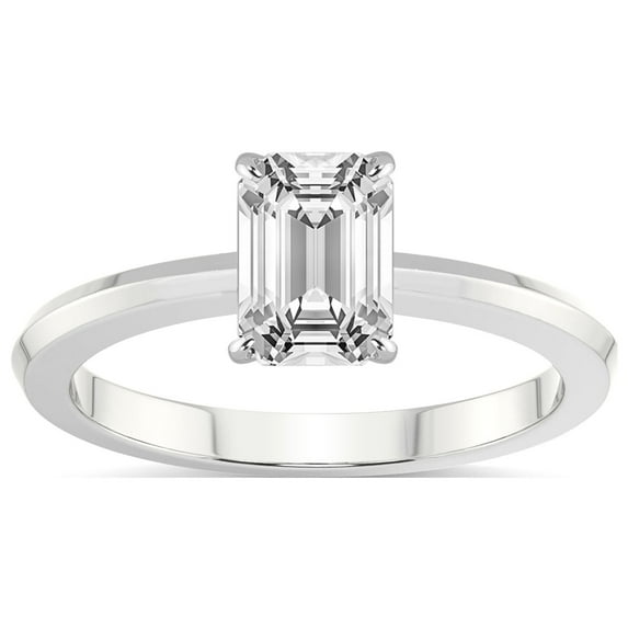 IGI Certified 4 Carat Emerald Shape Lab Grown Diamond Engagement Ring | 14K White Gold |Eva Six Prong Knife Edge Diamond Ring | FG-VS1-VS2 Quality Friendly Diamonds