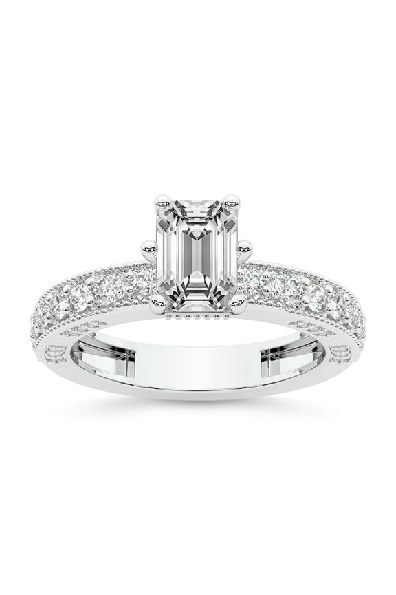 IGI Certified 4 Carat Emerald Shape Lab Grown Diamond Engagement Ring | 14K White Gold | Regalia Milgrain Diamond Ring | FG-VS Quality Friendly Diamonds