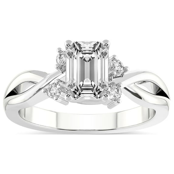IGI Certified 4 Carat Emerald Shape Lab Grown Diamond Engagement Ring | 14K White Gold |Twisted Blossom Diamond Ring | FG-VS1-VS2 Quality Friendly Diamonds