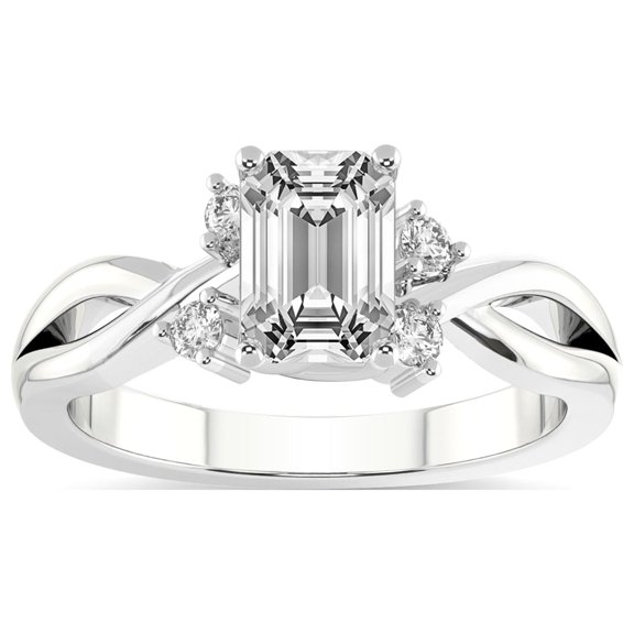 IGI Certified 4 Carat Emerald Shape Lab Grown Diamond Engagement Ring | 14K White Gold |Twisted Blossom Diamond Ring | FG-VS1-VS2 Quality Friendly Diamonds