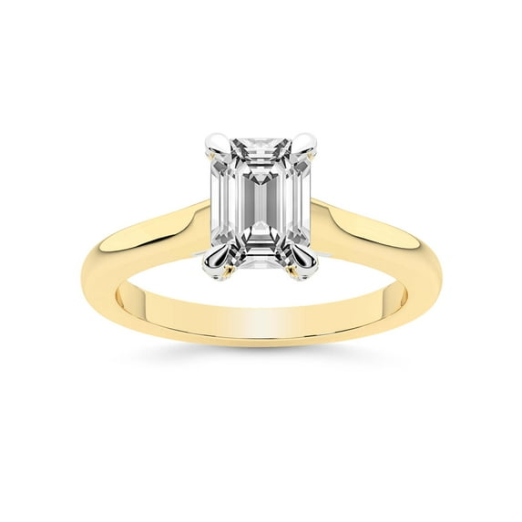 IGI Certified 4 Carat Emerald Shape Lab Grown Diamond Engagement Ring | 14K Yellow Gold | Agnes Criss Cross Prong Solitaire Diamond Ring | FG-VS1-VS2 Quality Friendly Diamonds