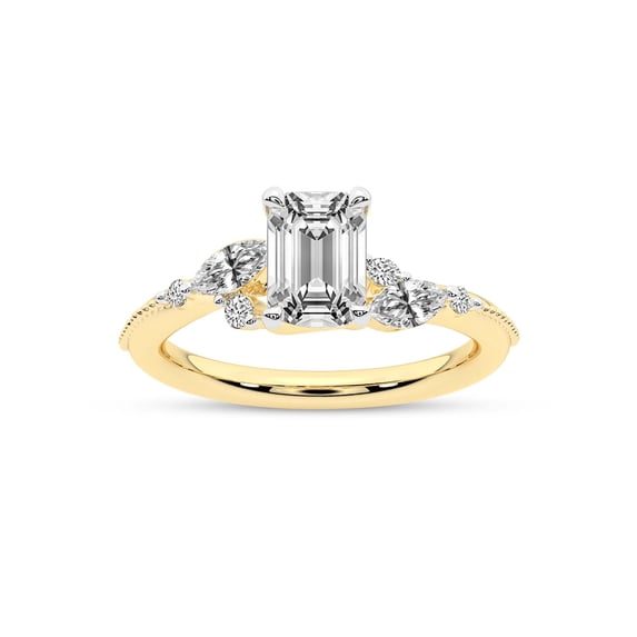 IGI Certified 4 Carat Emerald Shape Lab Grown Diamond Engagement Ring | 14K Yellow Gold | Emmeline Crisscross Side Stone Diamond Ring | FG-VS1-VS2 Quality Friendly Diamonds