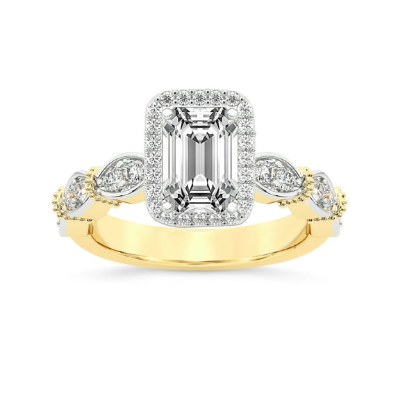 IGI Certified 4 Carat Emerald Shape Lab Grown Diamond Engagement Ring | 14K Yellow Gold | Micaela Halo Diamond Ring | FG-VS1-VS2 Quality Friendly Diamonds