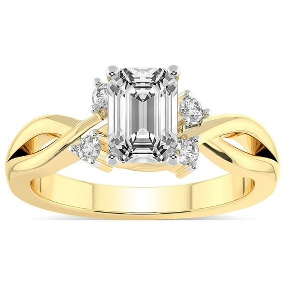 IGI Certified 4 Carat Emerald Shape Lab Grown Diamond Engagement Ring | 14K Yellow Gold |Twisted Blossom Diamond Ring | FG-VS1-VS2 Quality Friendly Diamonds