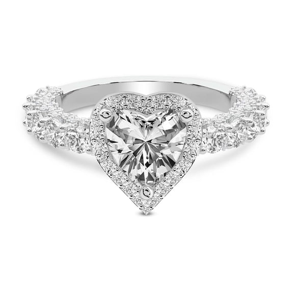 IGI Certified 4 Carat Heart Shape Lab Grown Diamond Engagement Ring | 14K White Gold | Enchanté Side Stones Halo Diamond Ring | FG-VS1-VS2 Quality Friendly Diamonds