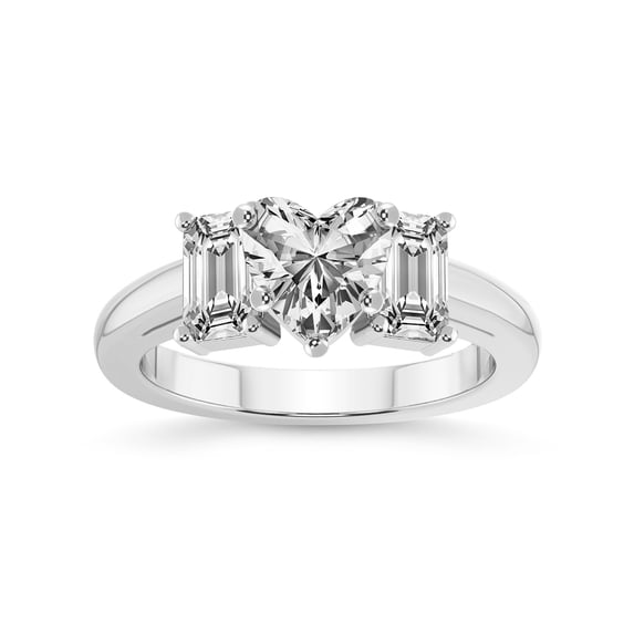 IGI Certified 4 Carat Heart Shape Lab Grown Diamond Engagement Ring | 14K White Gold | Lauren Three stone Emerald Shape Side Lab Diamond Ring | FG-VS1-VS2 Quality Friendly Diamonds