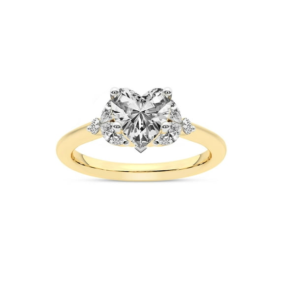 IGI Certified 4 Carat Heart Shape Lab Grown Diamond Engagement Ring | 14K Yellow Gold | Beatrice Marquise Side Stone Diamond Ring | FG-VS1-VS2 Quality Friendly Diamonds
